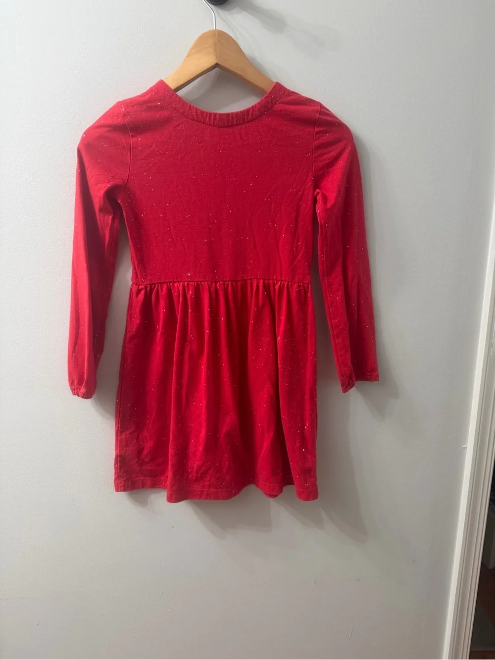 GAP Red Long-Sleeve Sparkle Skater Dress for Girls Medium(8)